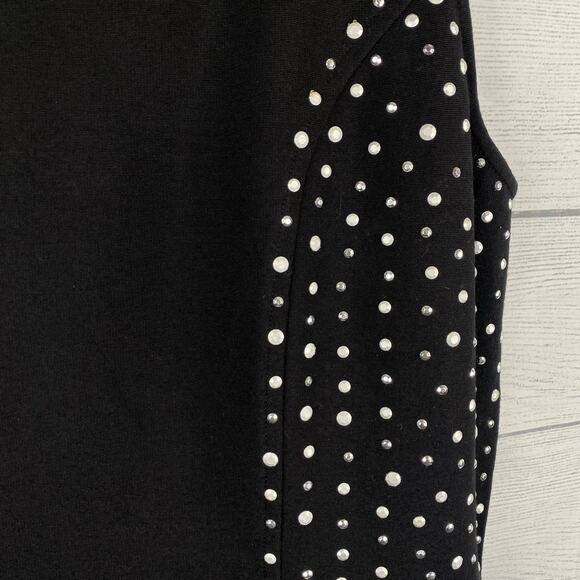 Carmen Marc Valvo Size Large LBD Black Studded Sleeveless Party Dress Stretch - Picture 6 of 8
